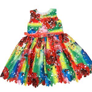 Halabaloo Girls Rainbow Floral Laser-Cut Dress 6X Polyester Cotton Blend Bow Acc